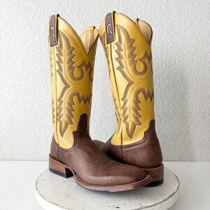 Rod Patrick Mens Cowboy Boots 8AA Brown Kangaroo Yellow Top Western Square Toe